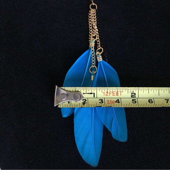 Blue Feather Long Drop Dangle Fashion Jewelry Earrings - Picture 6 of 7
